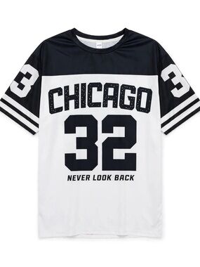 TikTok Viral Chicago 32 "Never Look Back" Graphic Jersey Tee XXL Black White